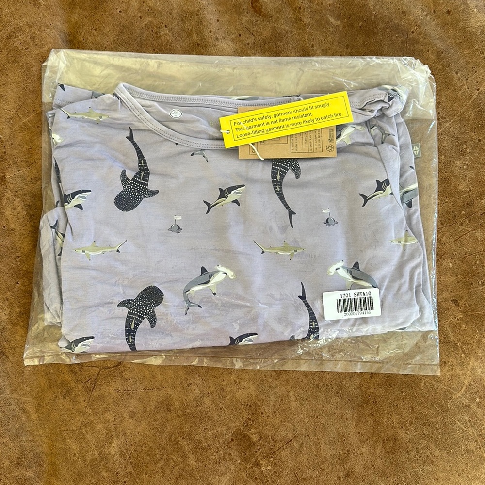 Kyte baby long sleeve toddler pajamas in Taro Shark